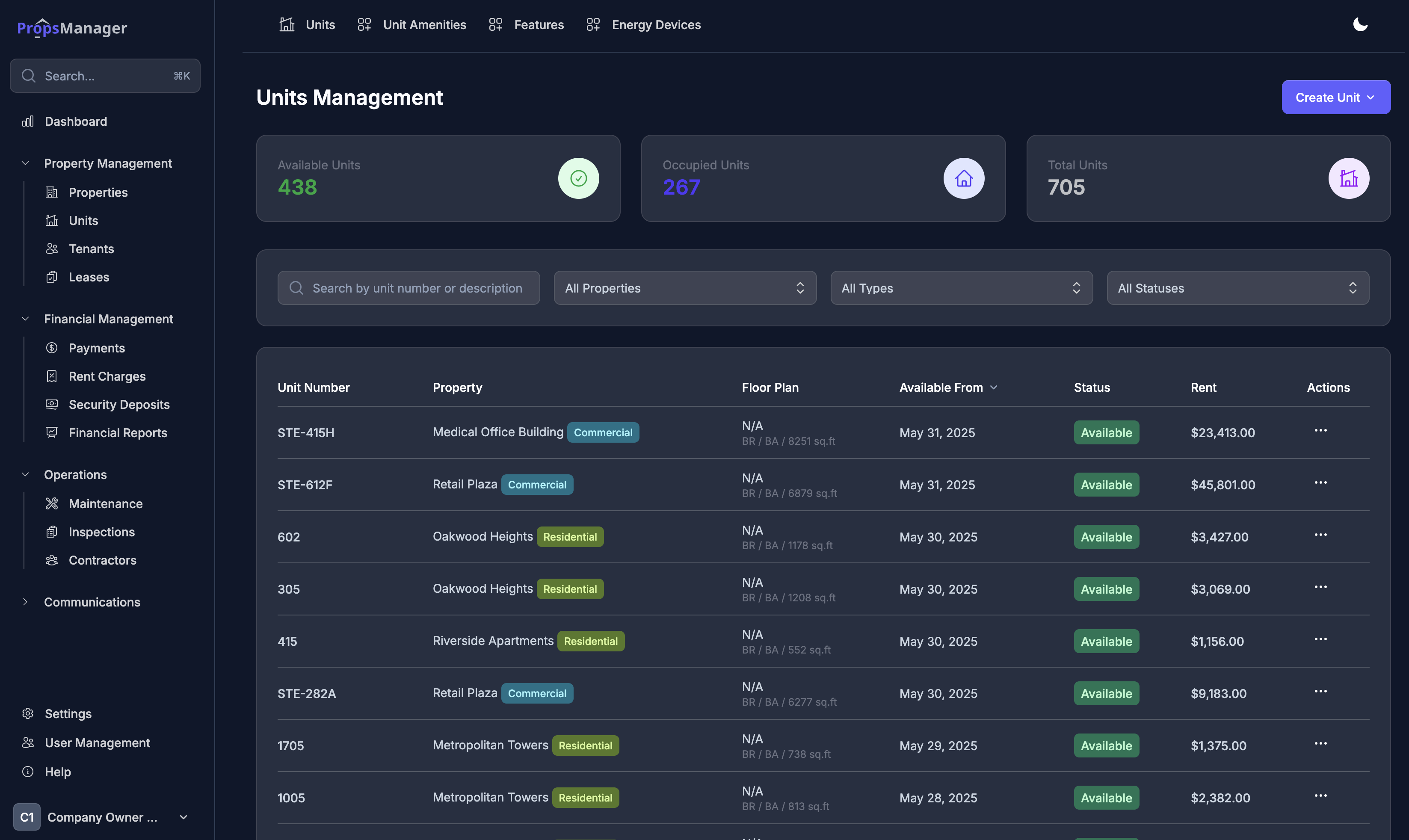 PropsManager software dashboard screenshot
